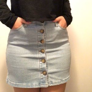 Denim Buttoned Mini Skirt